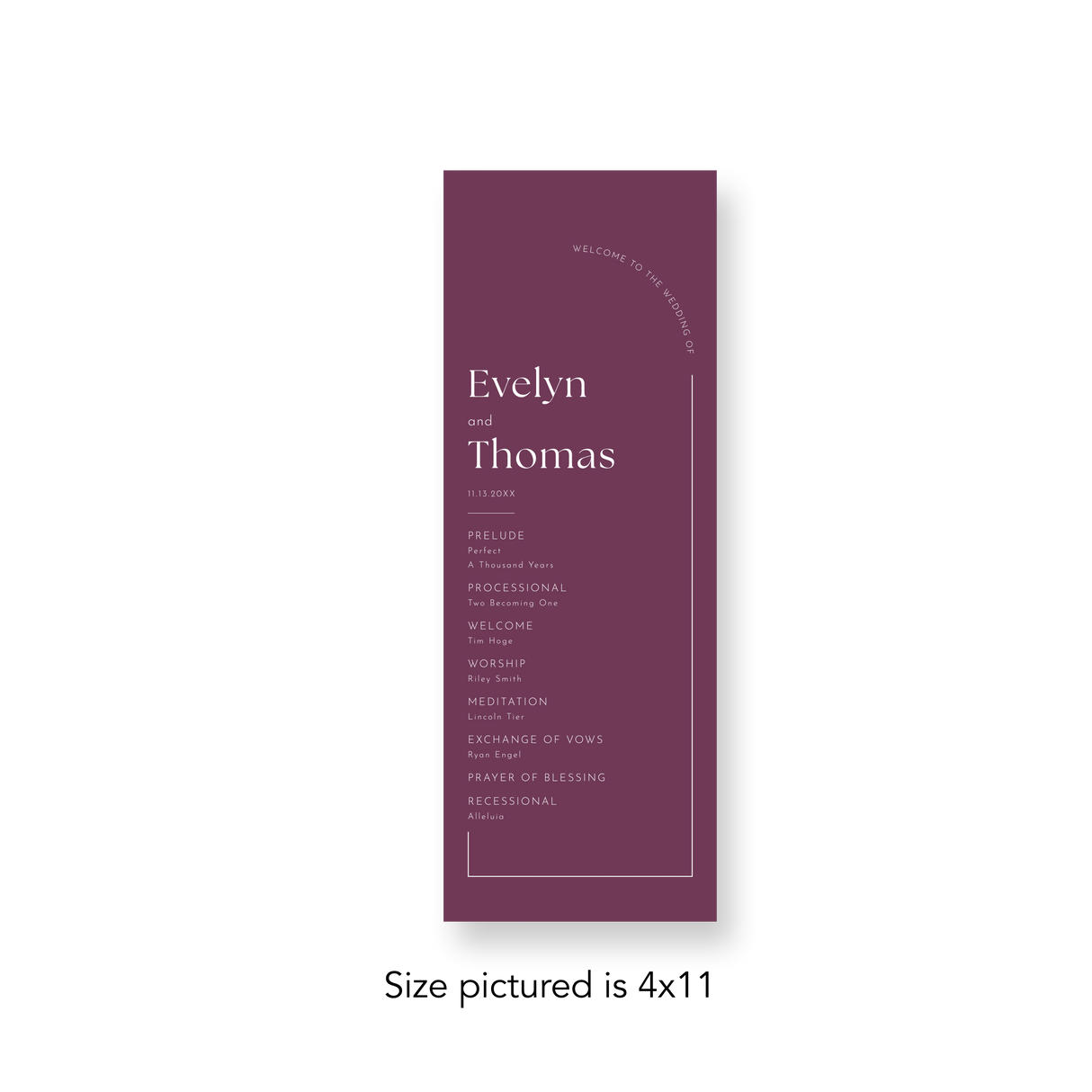 Arched Corner Mauve wedding program