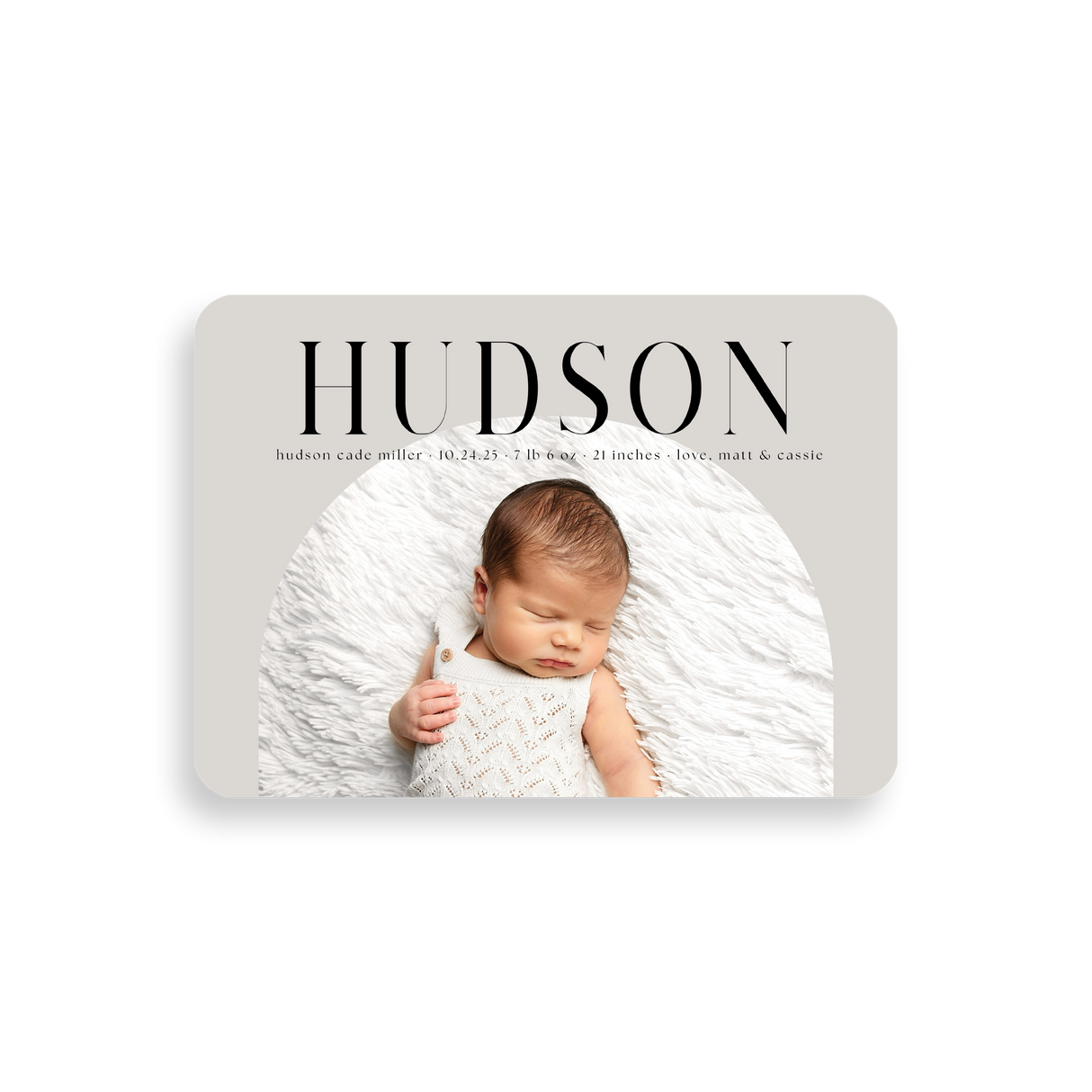 Arched Gray birth announcement rounded corners