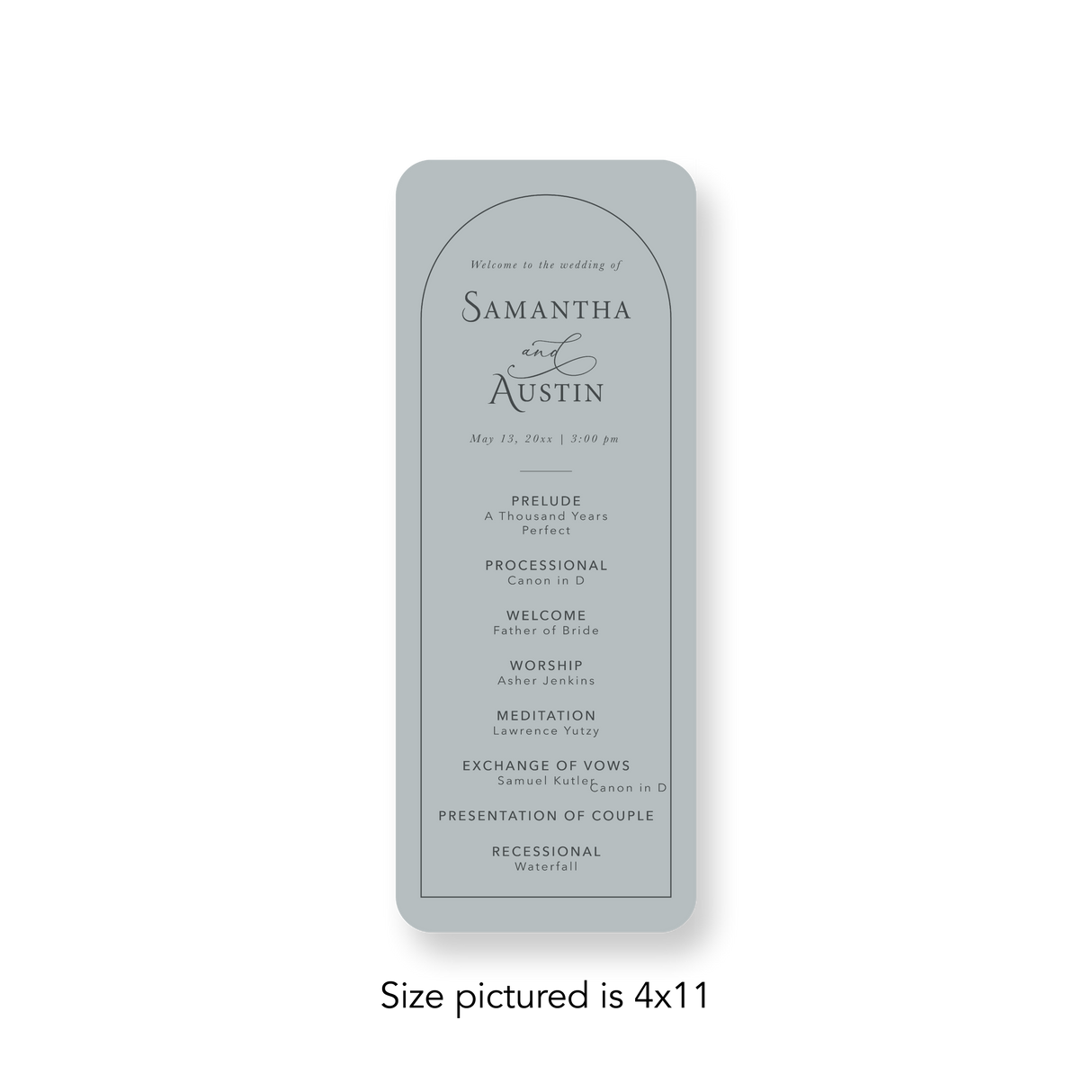 Arched Sage wedding program rounded corners