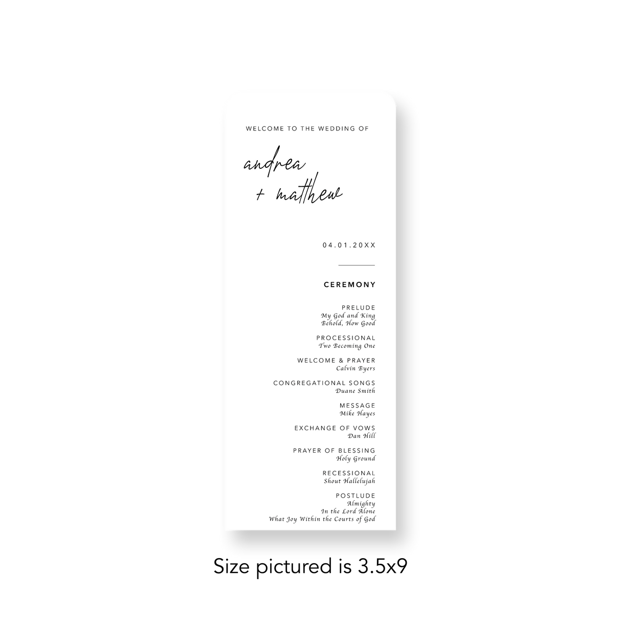 Basic Minimalist wedding program rounded corners