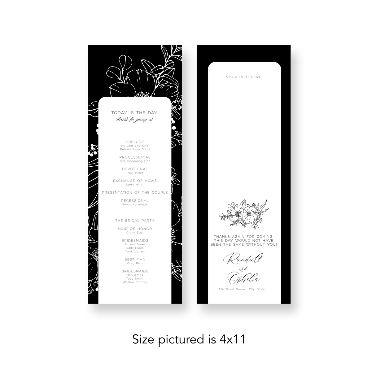 Classy Black Floral wedding program