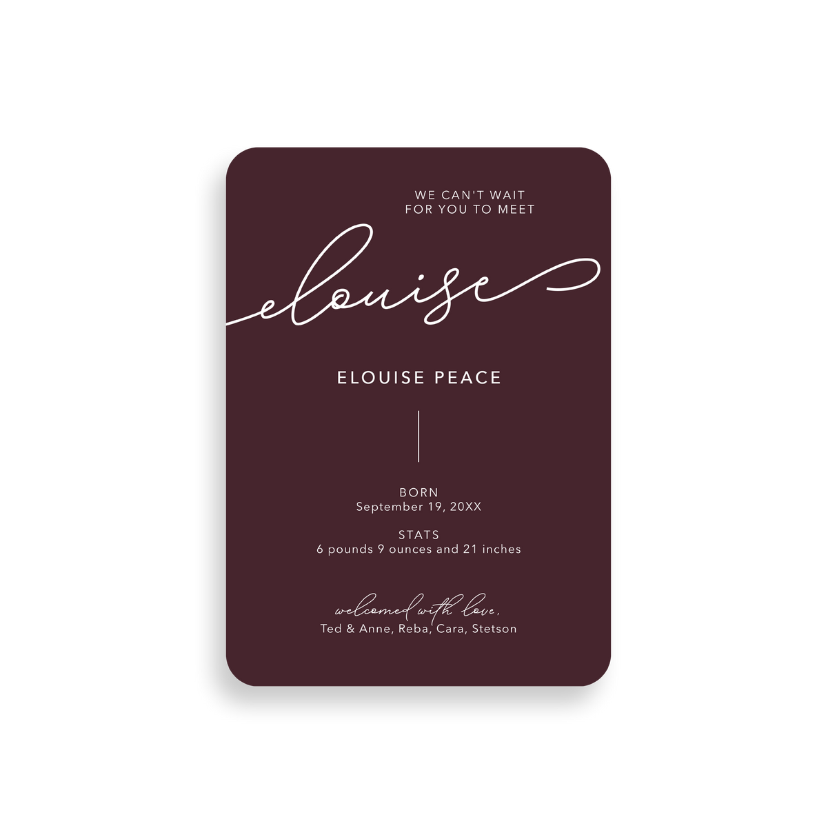 Elouise birth announcement rounded corners
