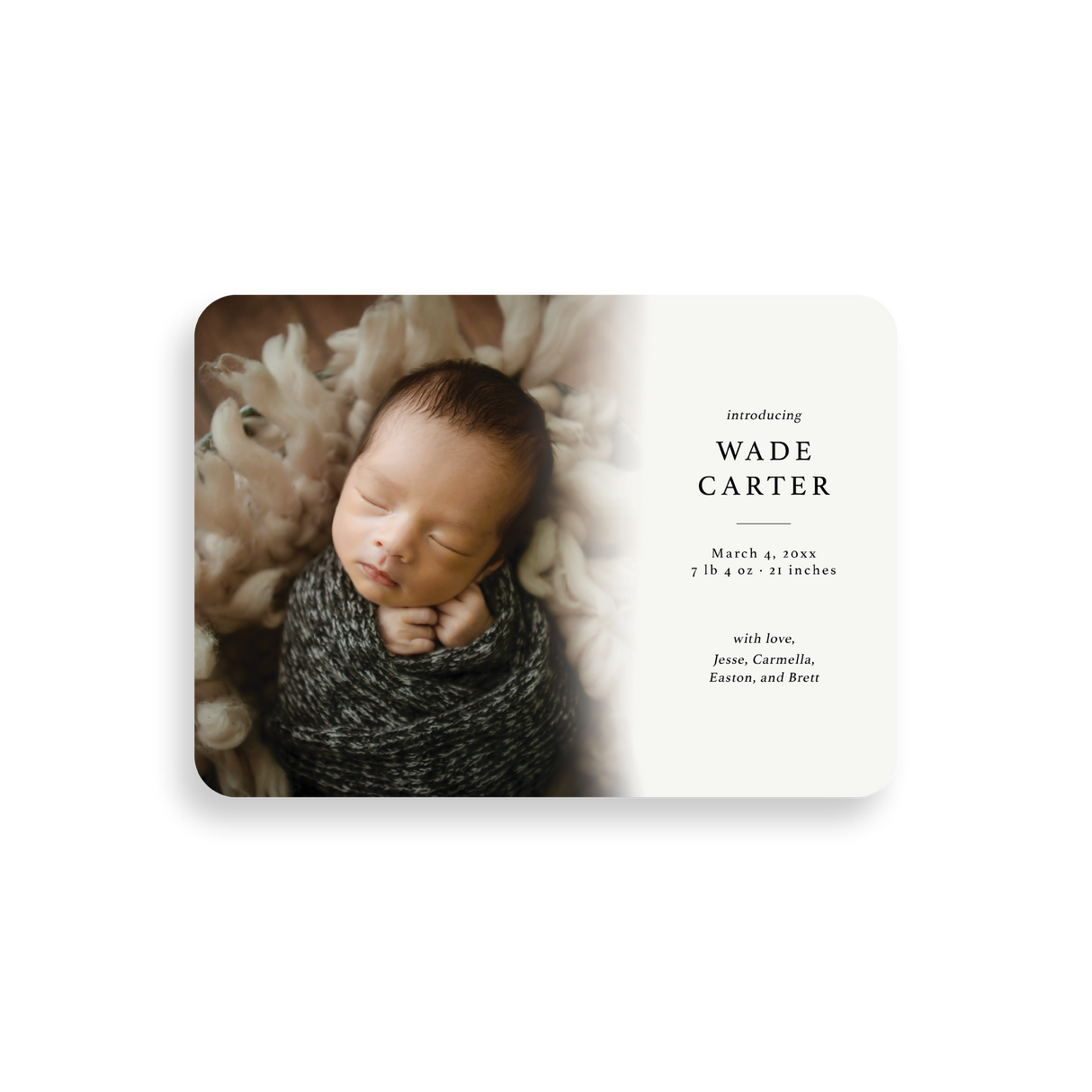 Faded Ivory birth announcement rounded corners