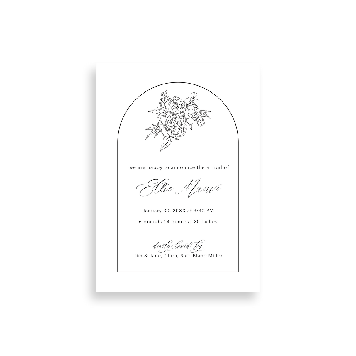 Floral Outline birth announcement