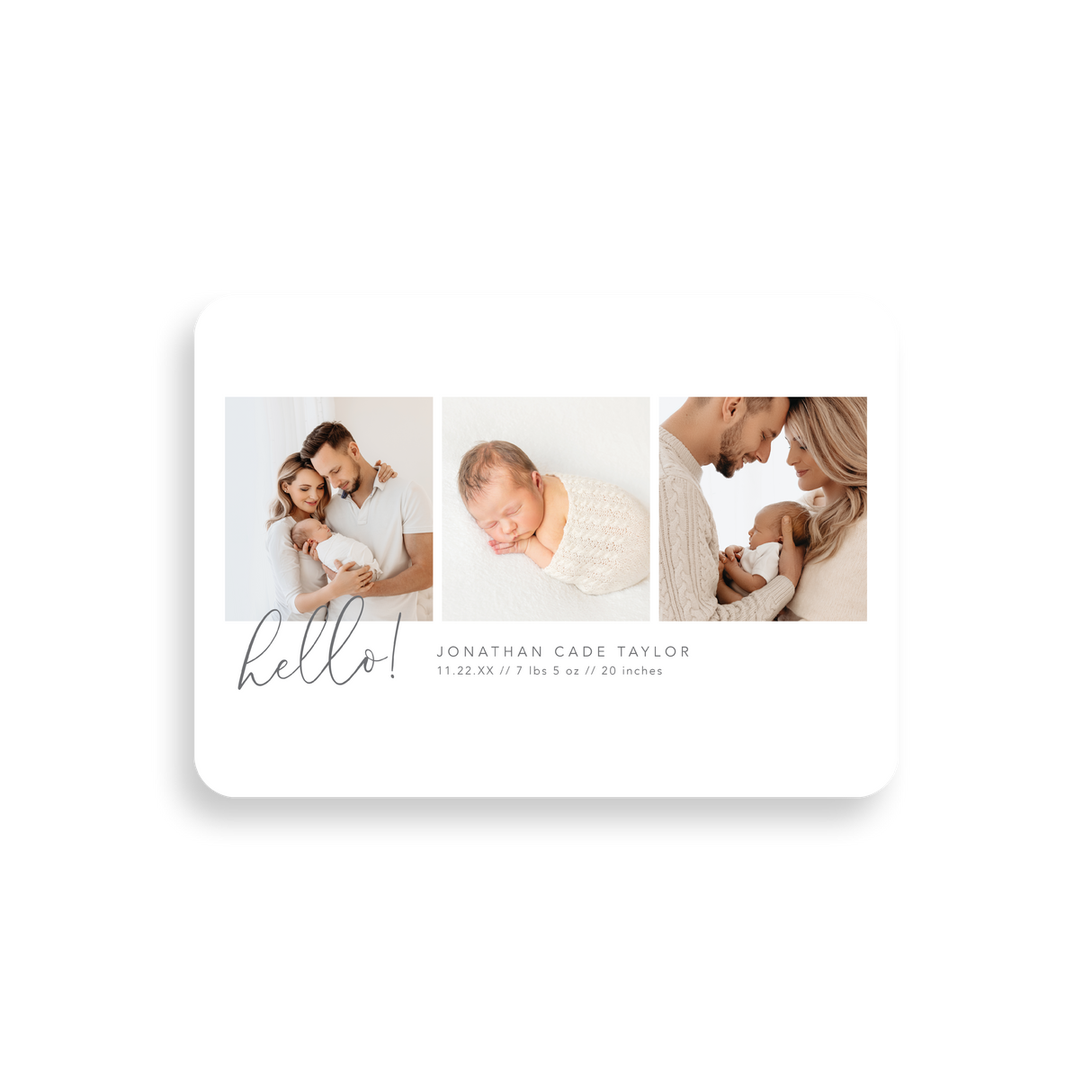 Gray Script birth announcement rounded corners