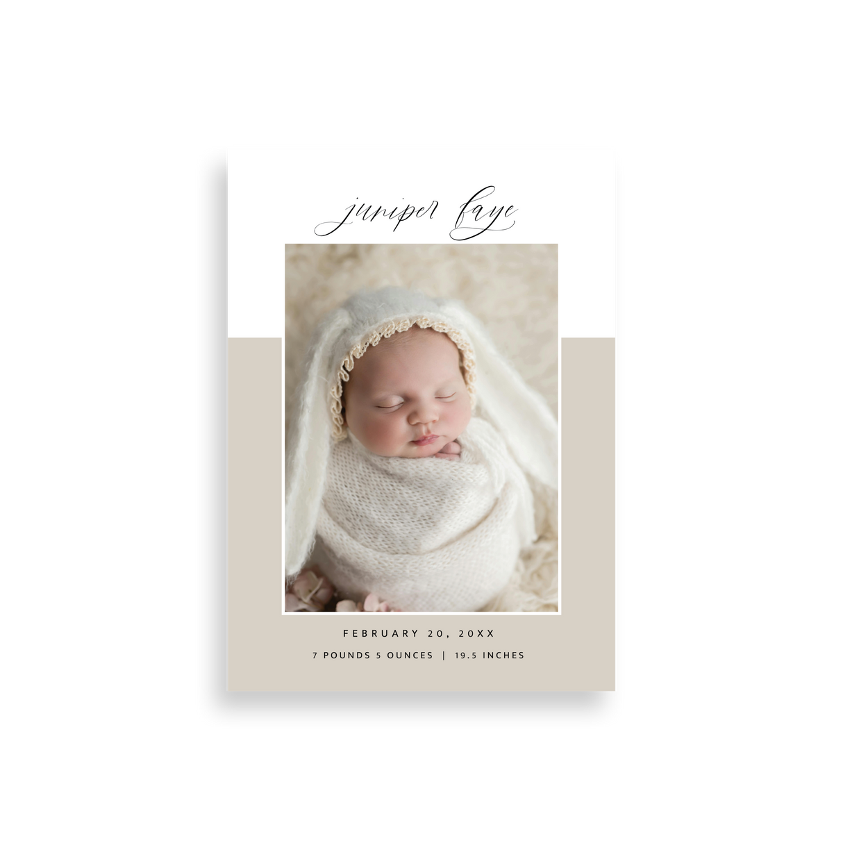 Half Page Tan birth announcement