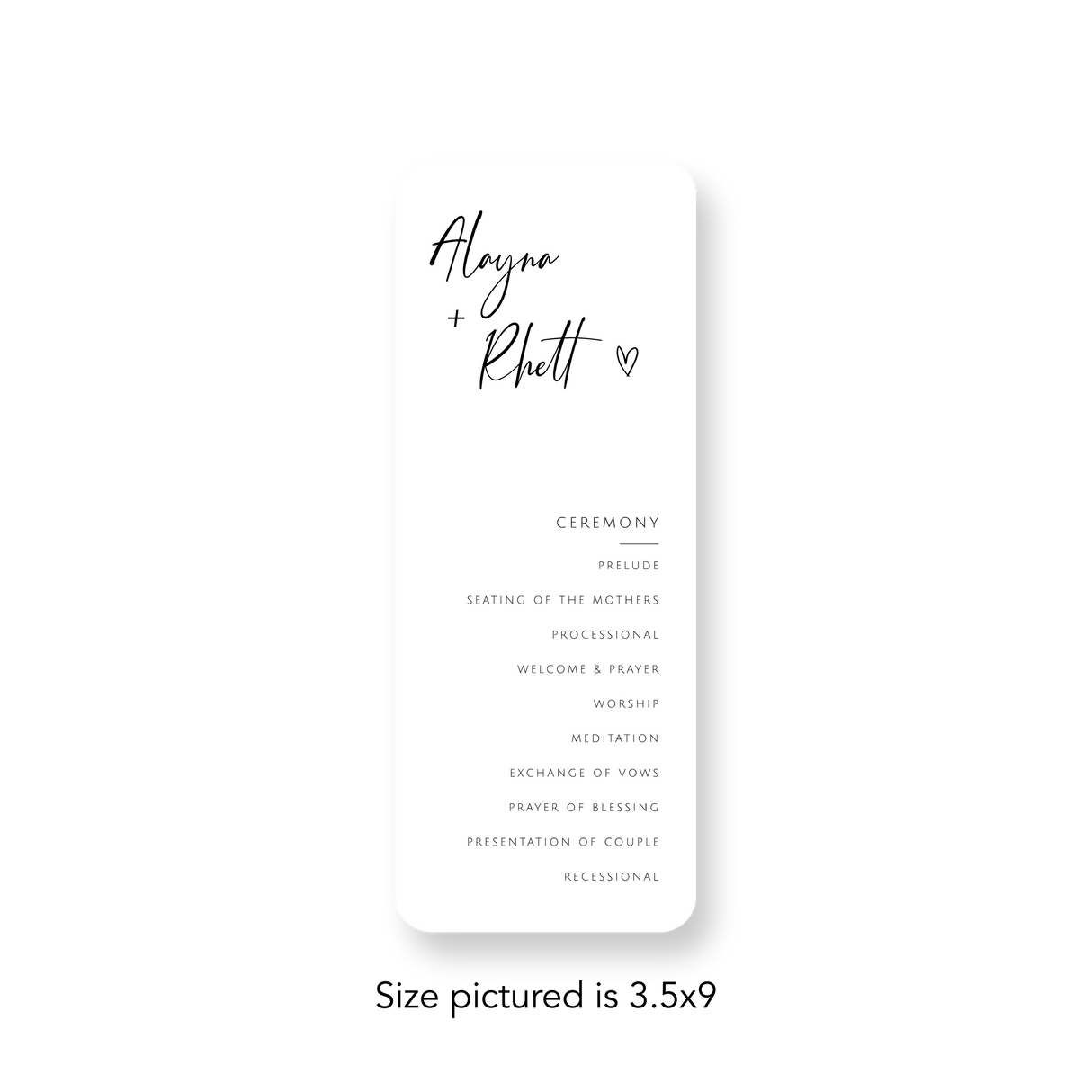 Hand Drawn Heart wedding program rounded corners