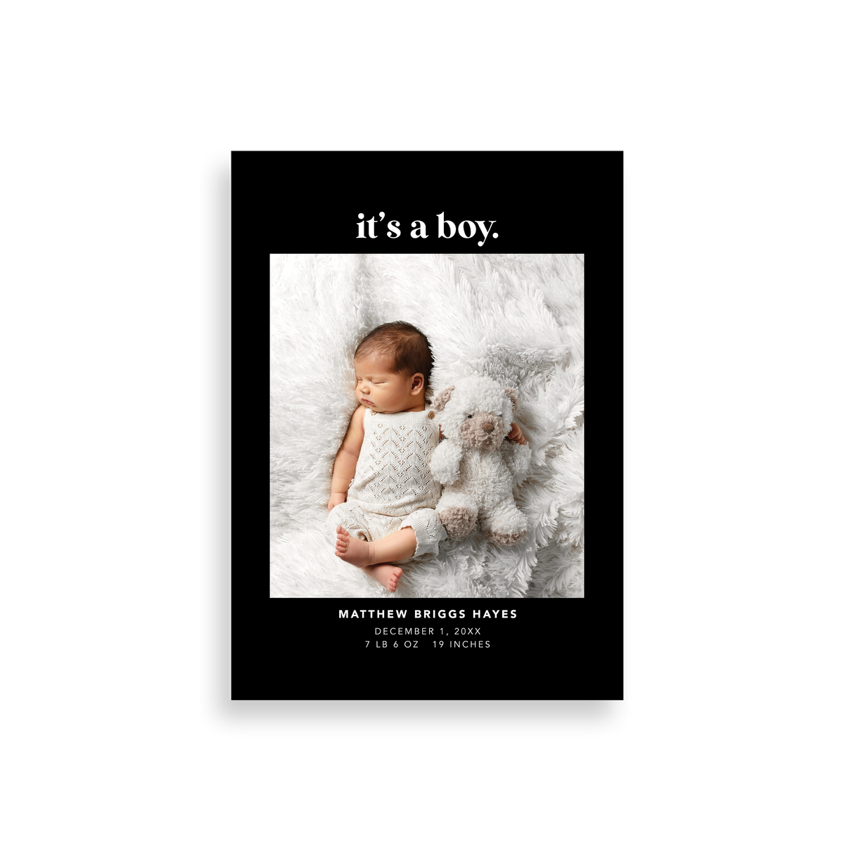 It's a Boy black birth announcement
