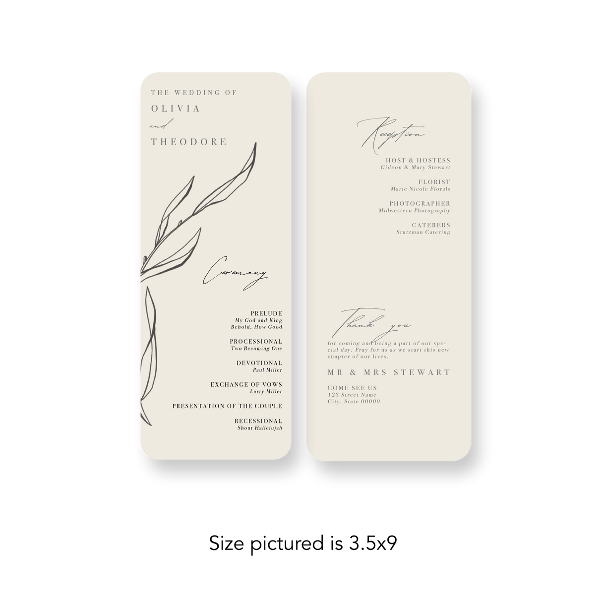 Ivory Leaf wedding program rounded corners