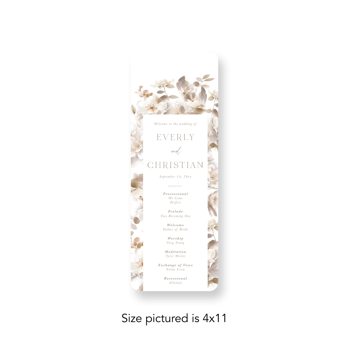 Neutral Floral wedding program rounded corners