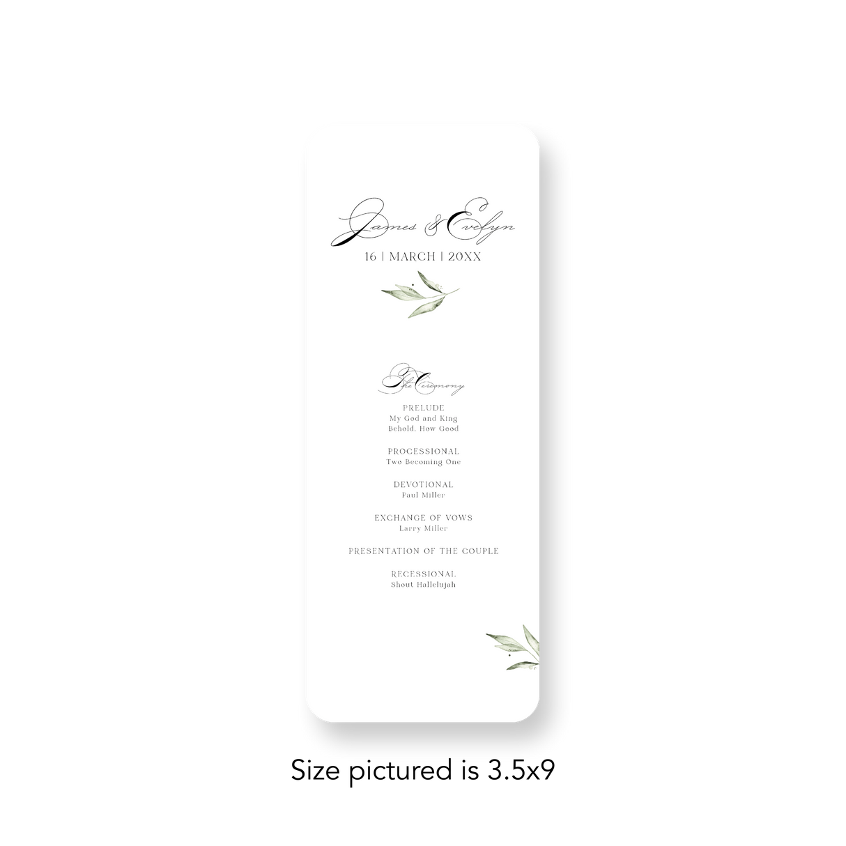 Olive Branch wedding program rounded corners