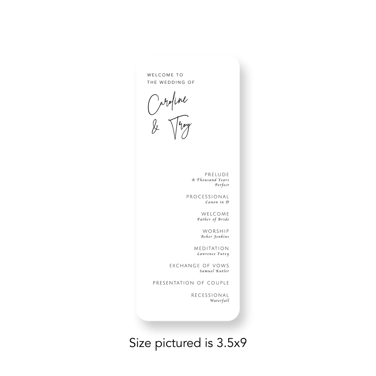 Prestige Script wedding program rounded corners