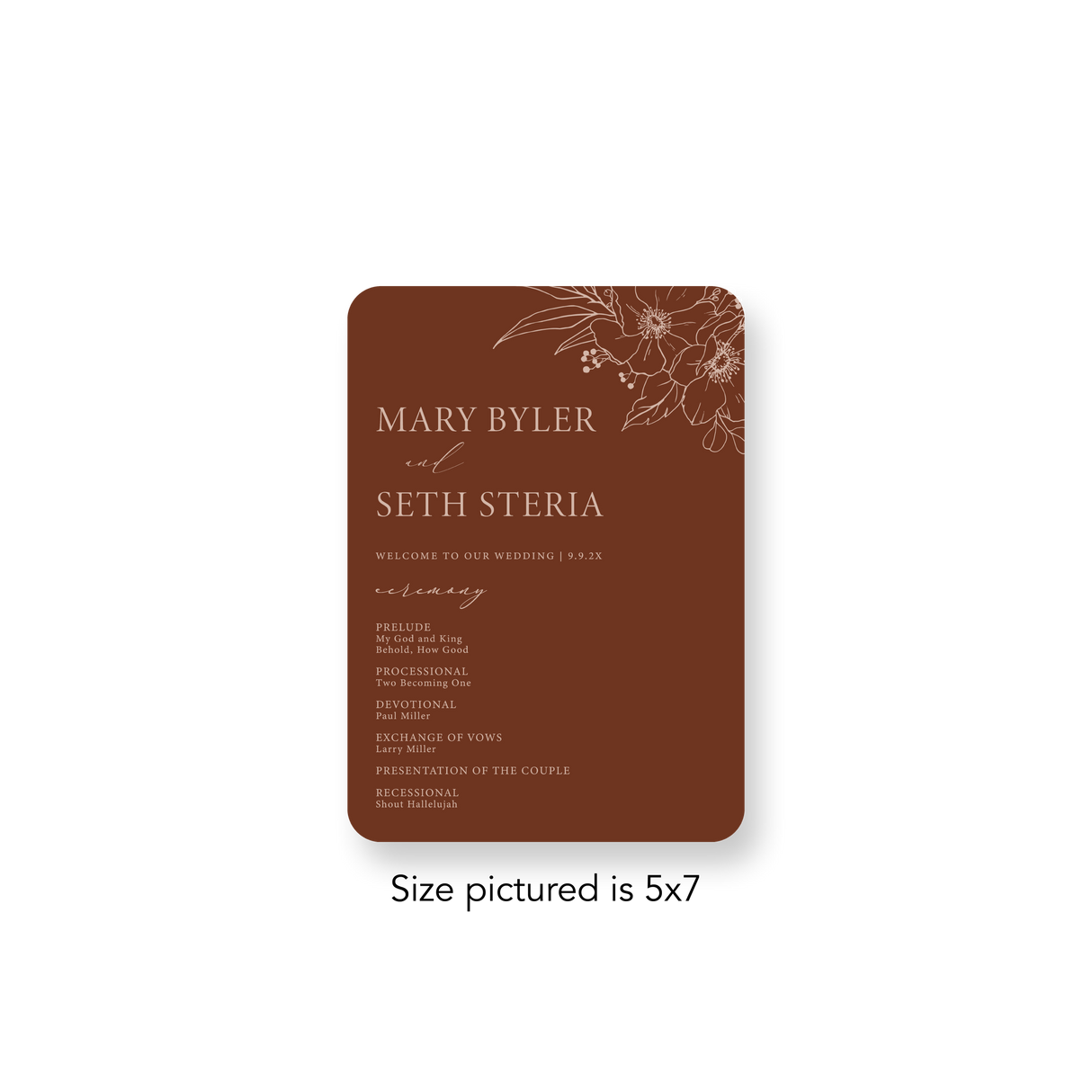 Rust wedding program rounded corners