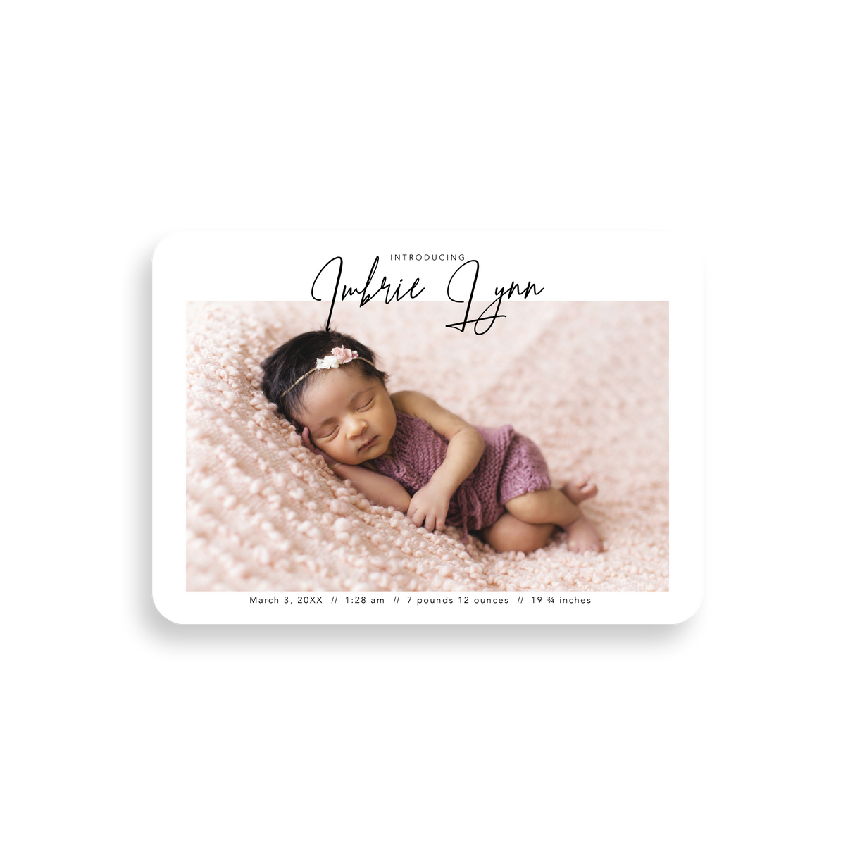 Simple Horizontal birth announcement rounded corners