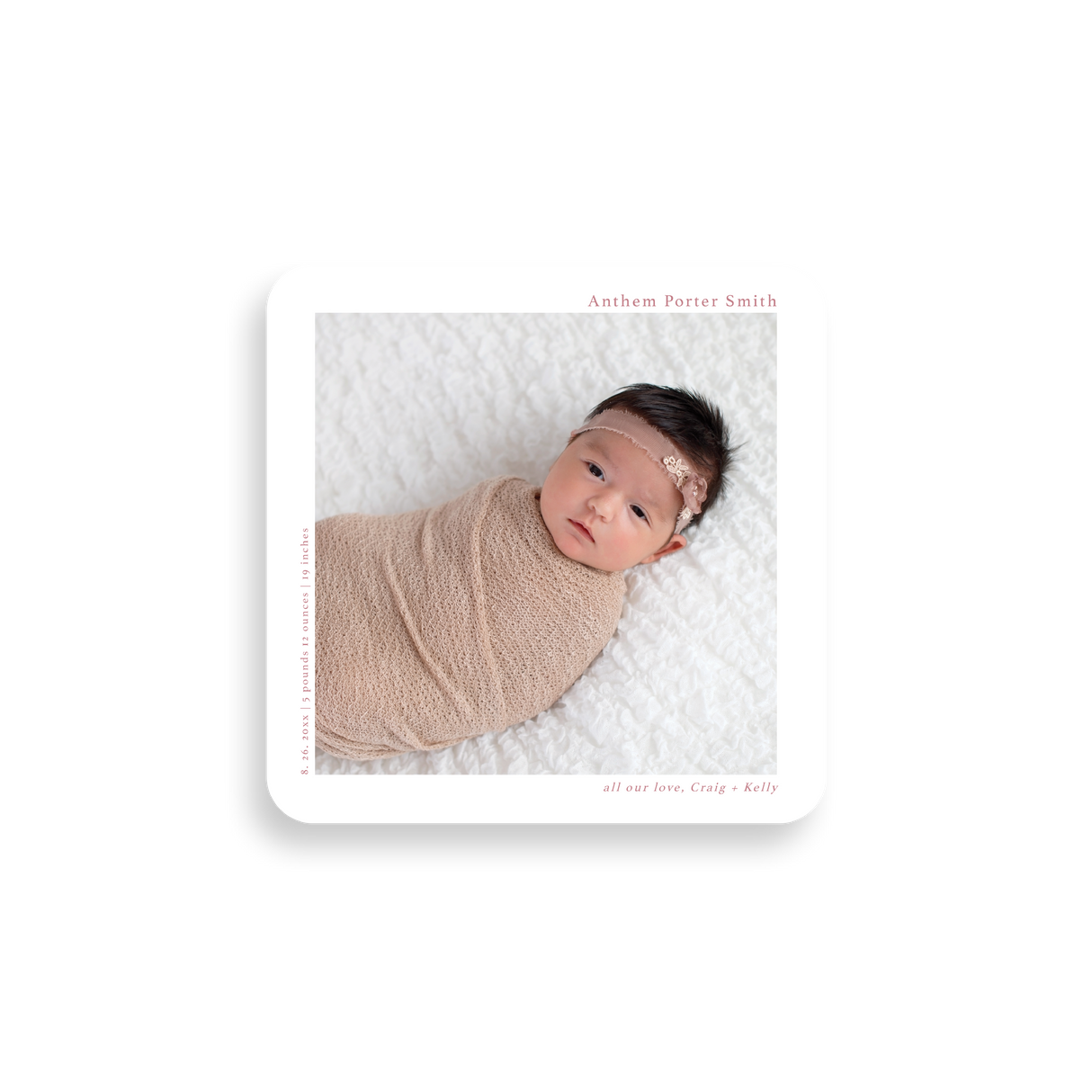 Simple Square birth announcement rounded corners