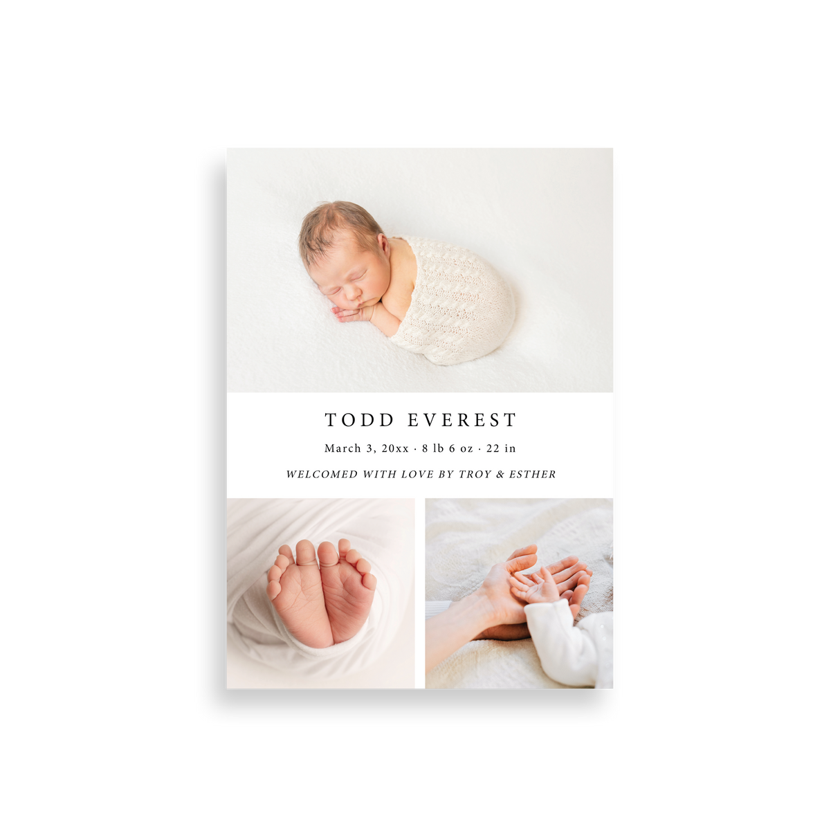 Three Photo birth announcement