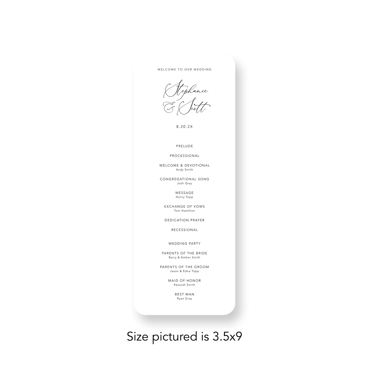 Timeless White wedding program rounded corners