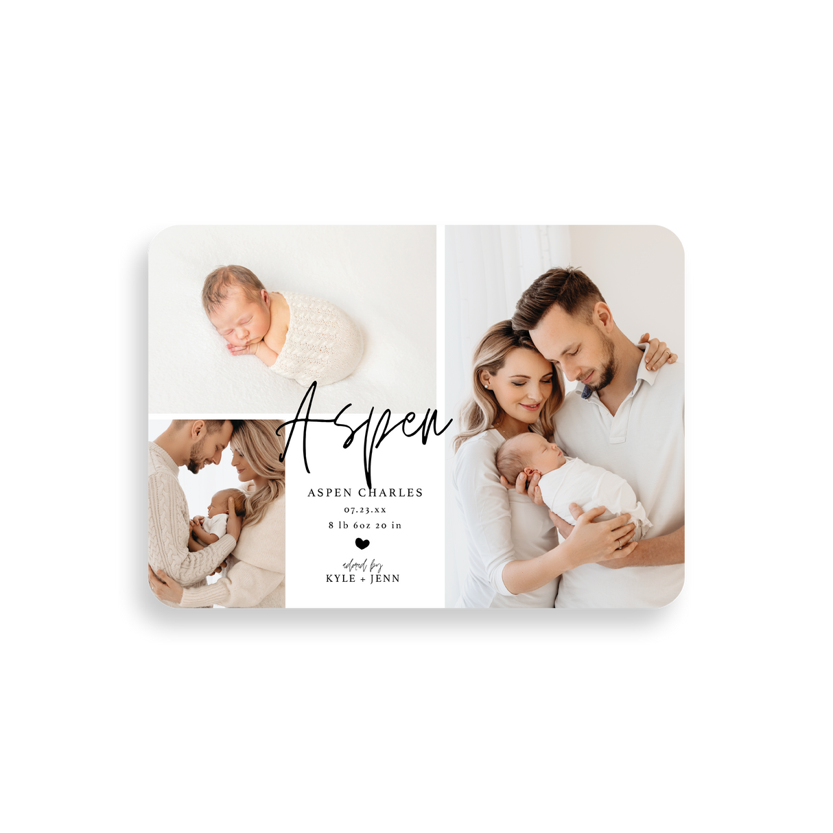Timeless birth announcement rounded corners