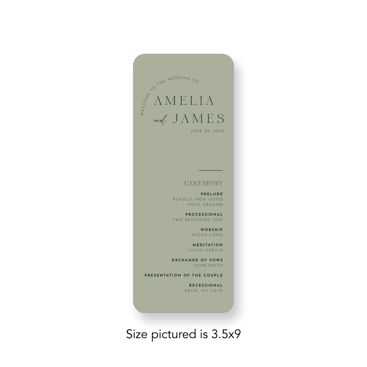Two Toned Green wedding program rounded corners