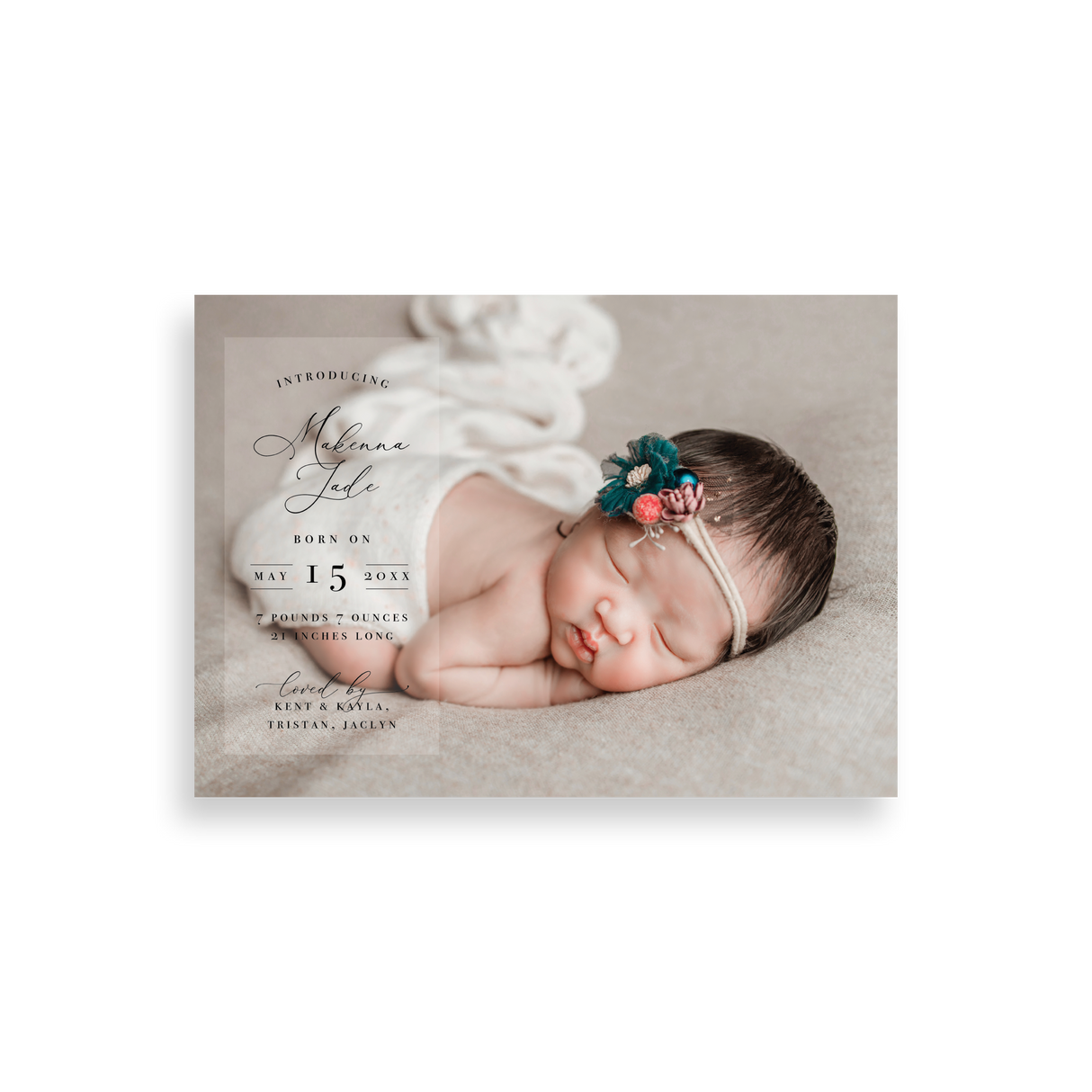 Vellum Strip birth announcement
