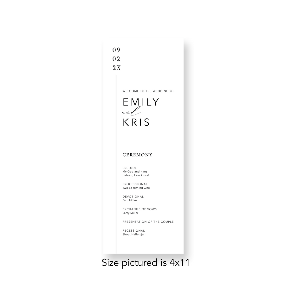 Vertical Line wedding program