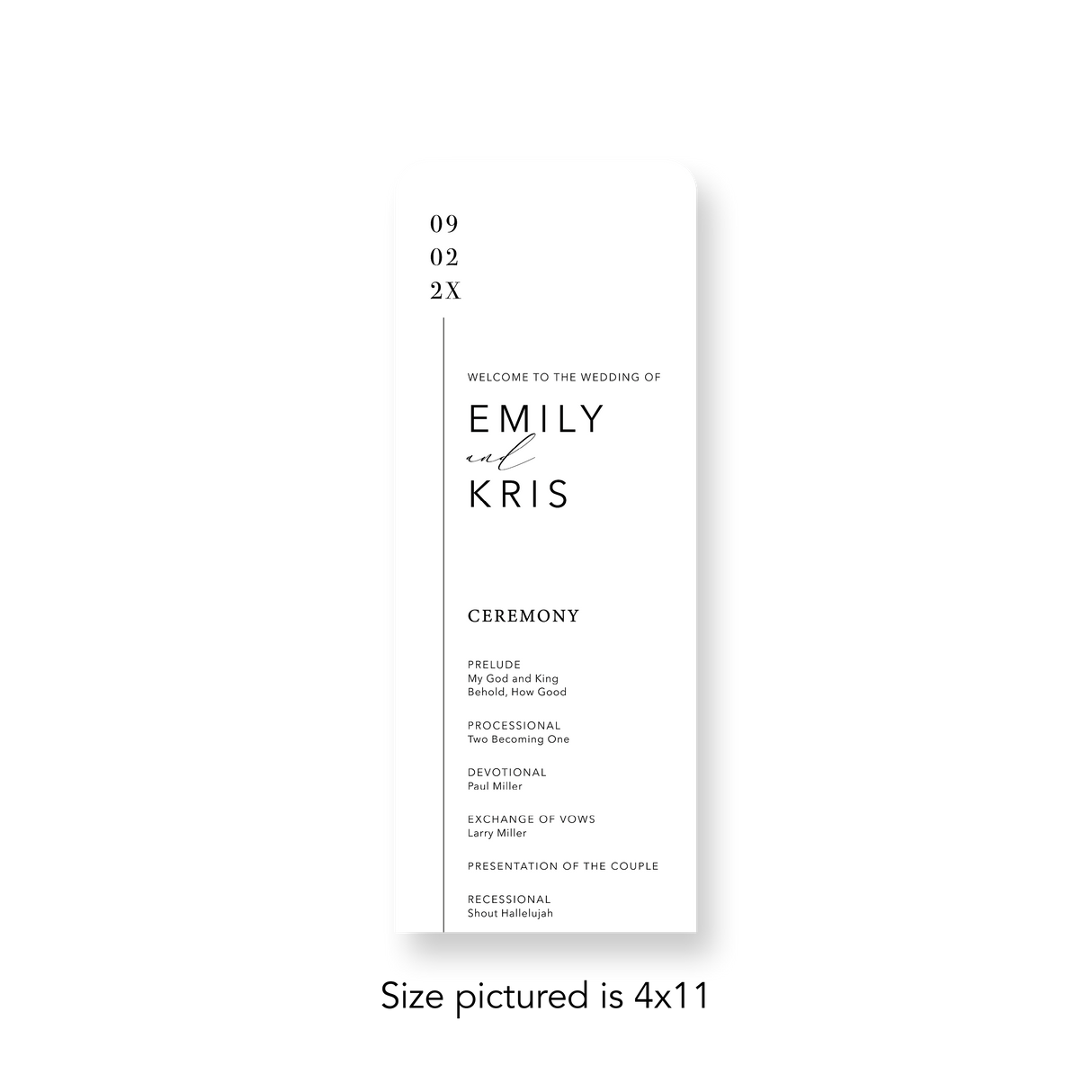 Vertical Line wedding program rounded corners