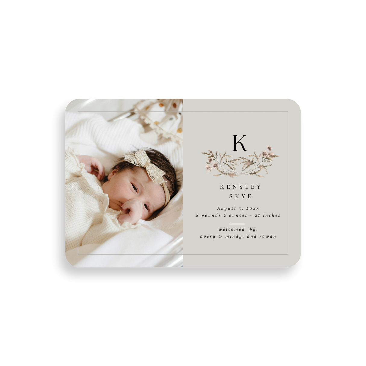 Wildflower birth announcement rounded corners