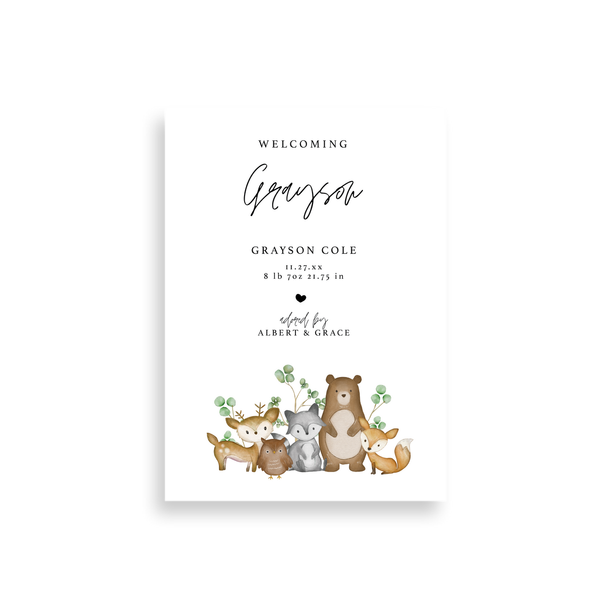 Woodland Creatures birth announcement