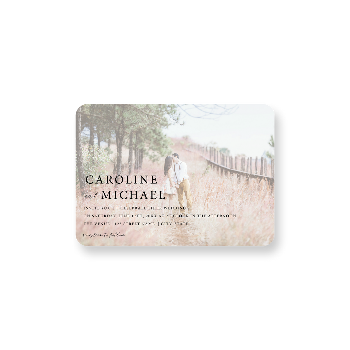 faded photo wedding invitation rounded