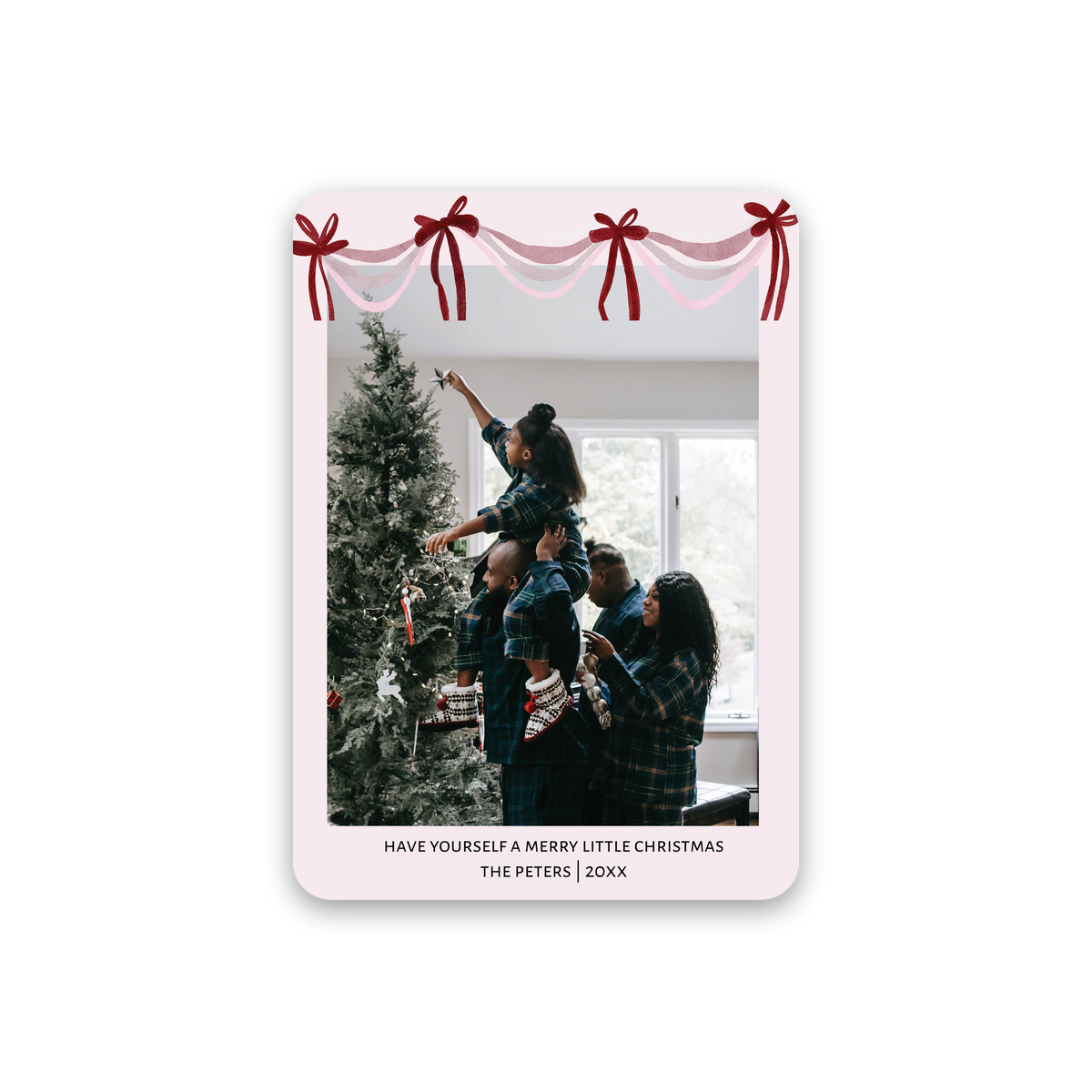 Pink Bow Garland Christmas Card with rounded corners