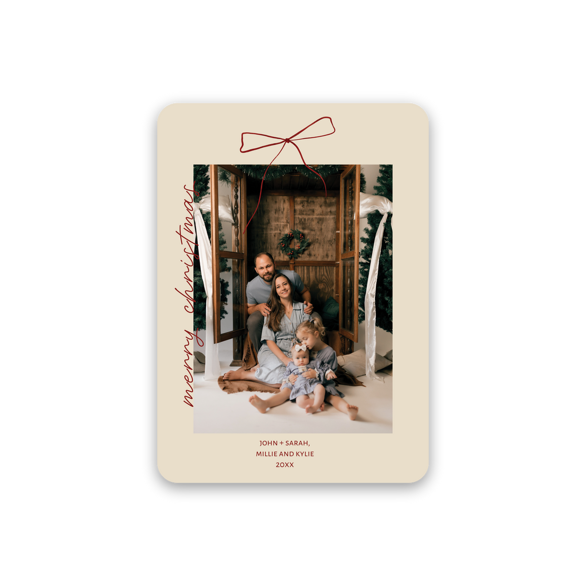 Red Bow Christmas Card with rounded corners