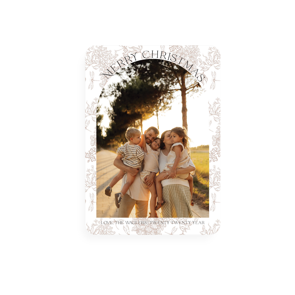 Tan Floral Christmas Card with rounded corners