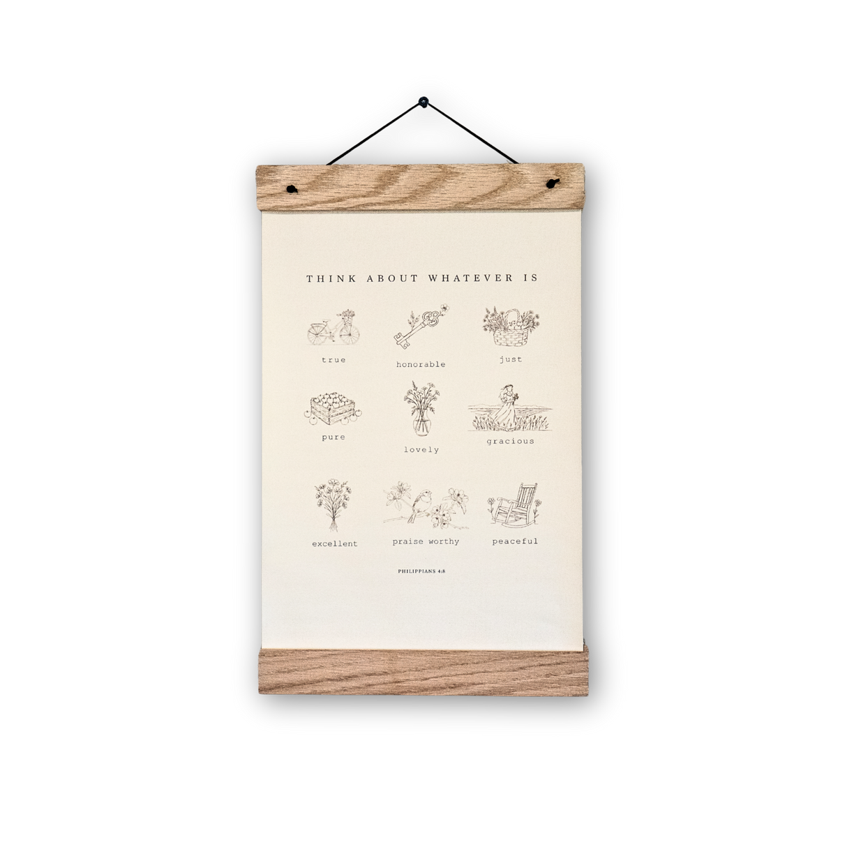 Think On These Things 11x17 print with wooden magnetic hanger