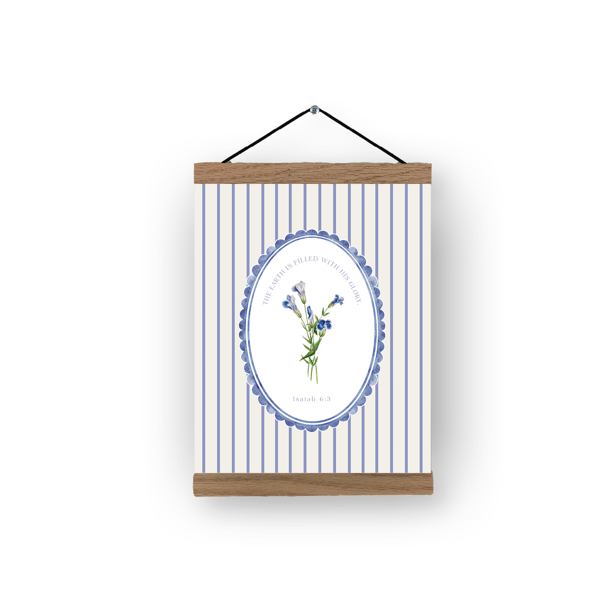 The Earth Is Filled With His Glory print shown with 8 inch minimal magnetic hanger