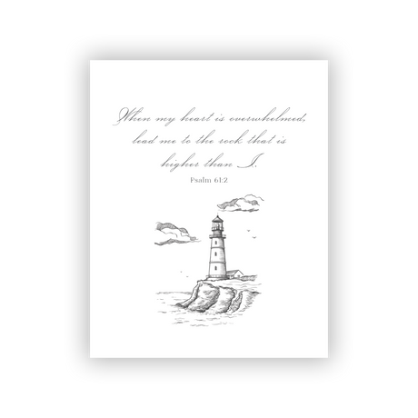 Lead Me To The Rock printable art print, Psalm 61:2, lighthouse line drawing
