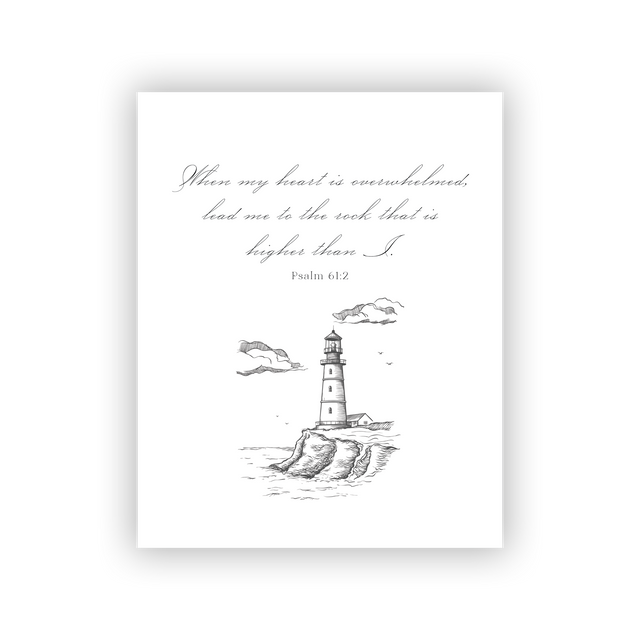 Lead Me To The Rock 8x10 art print, Psalm 61:2, lighthouse