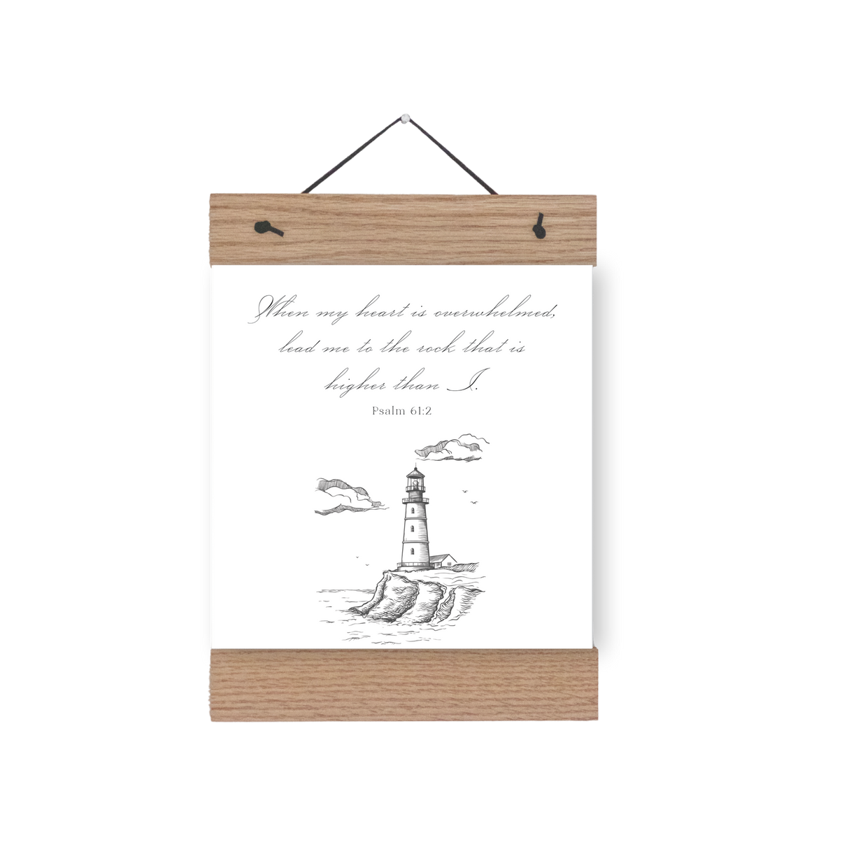 Lead Me To The Rock print shown with 8 inch regular wooden magnetic hanger