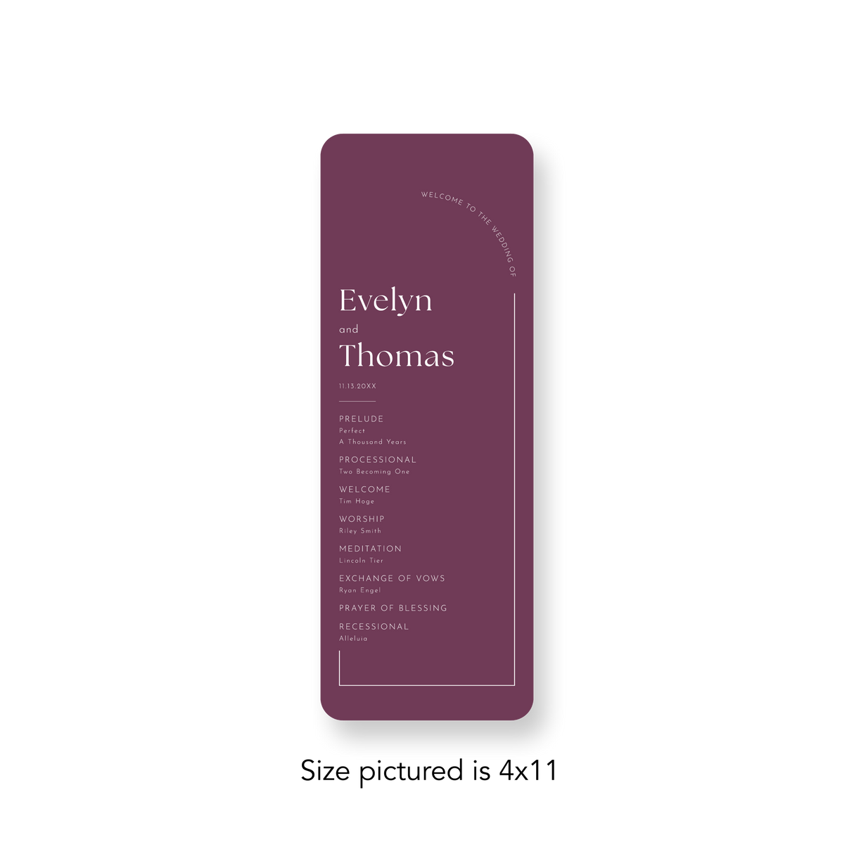 Arched Corner Mauve wedding program rounded corners