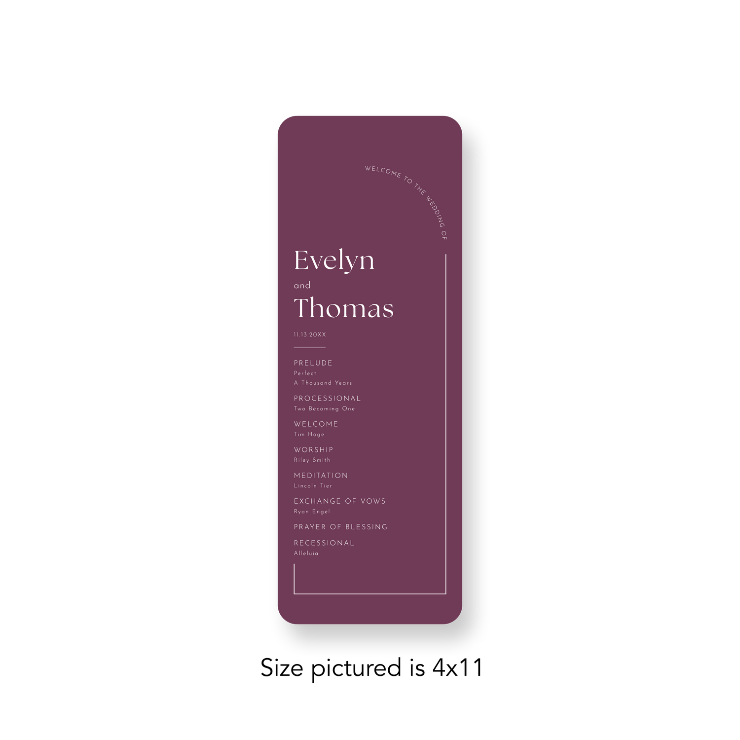 Arched Corner Mauve wedding program rounded corners