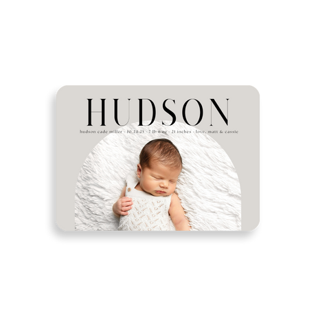 Arched Gray birth announcement rounded corners