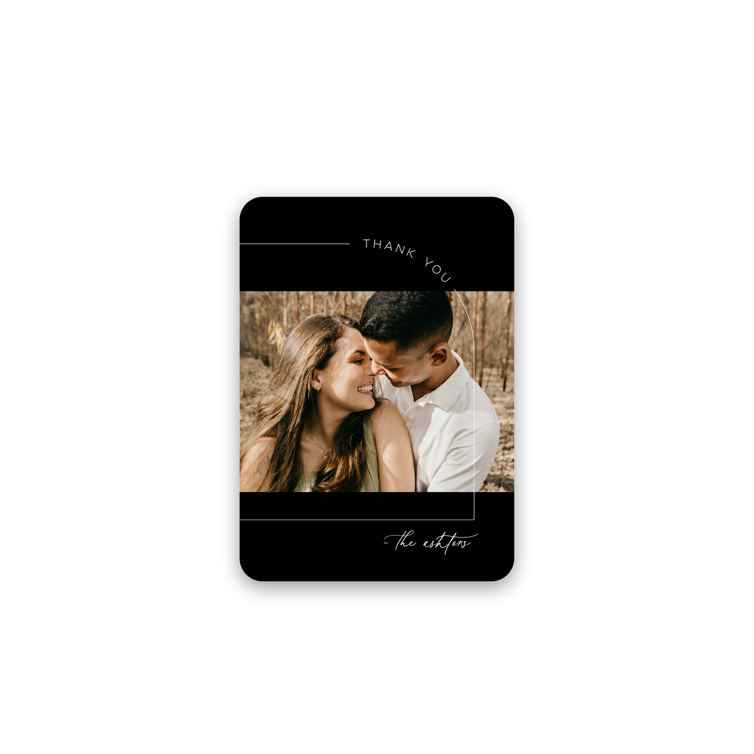 Black Rounded Corner Wedding Thank You Card rounded