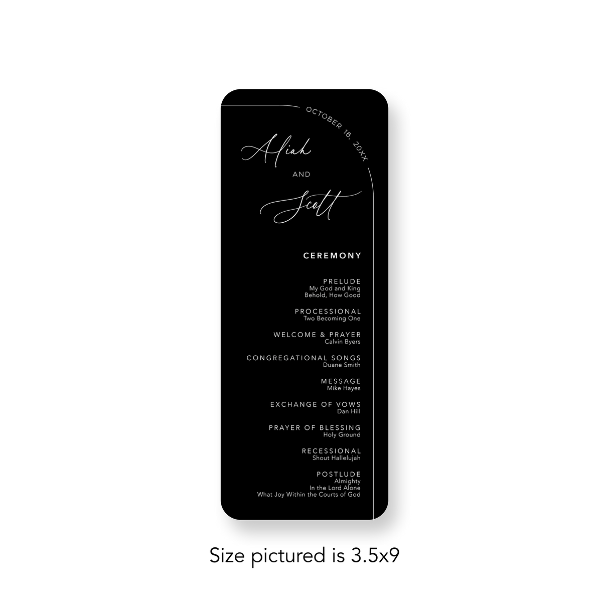 Black Rounded Corner wedding program rounded corners