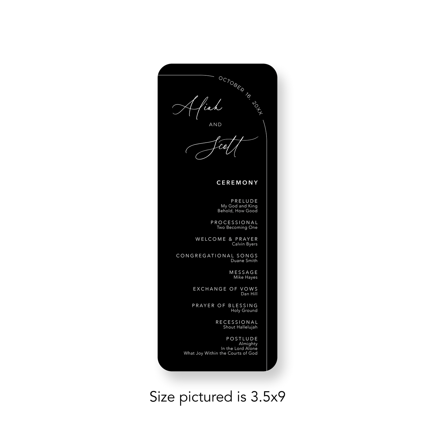 Black Rounded Corner wedding program rounded corners