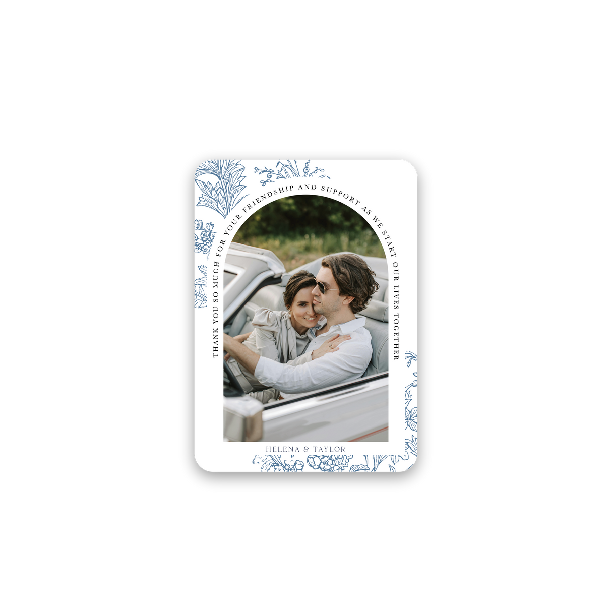 Blue Floral Wedding Thank You Card rounded