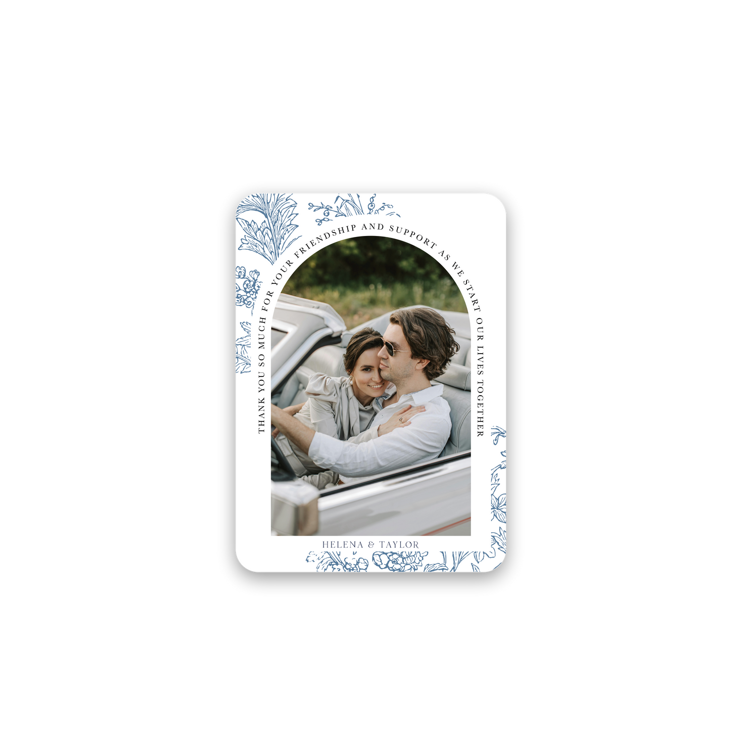 Blue Floral Wedding Thank You Card