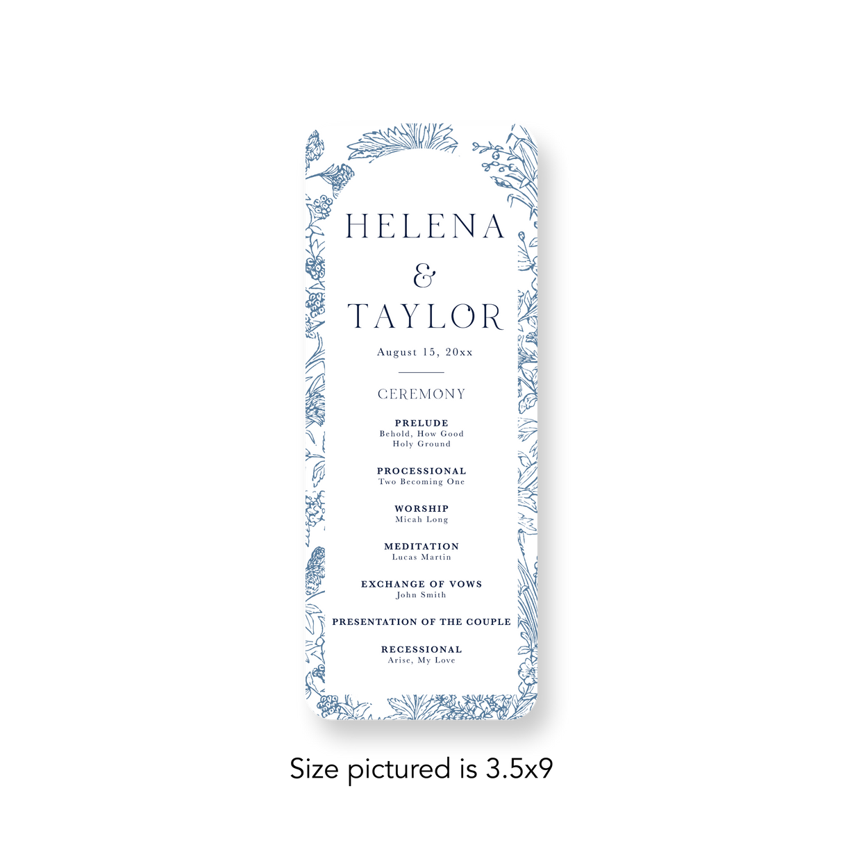 Blue Floral wedding program rounded corners