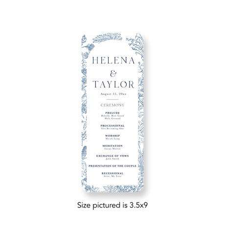 Blue Floral wedding program rounded corners