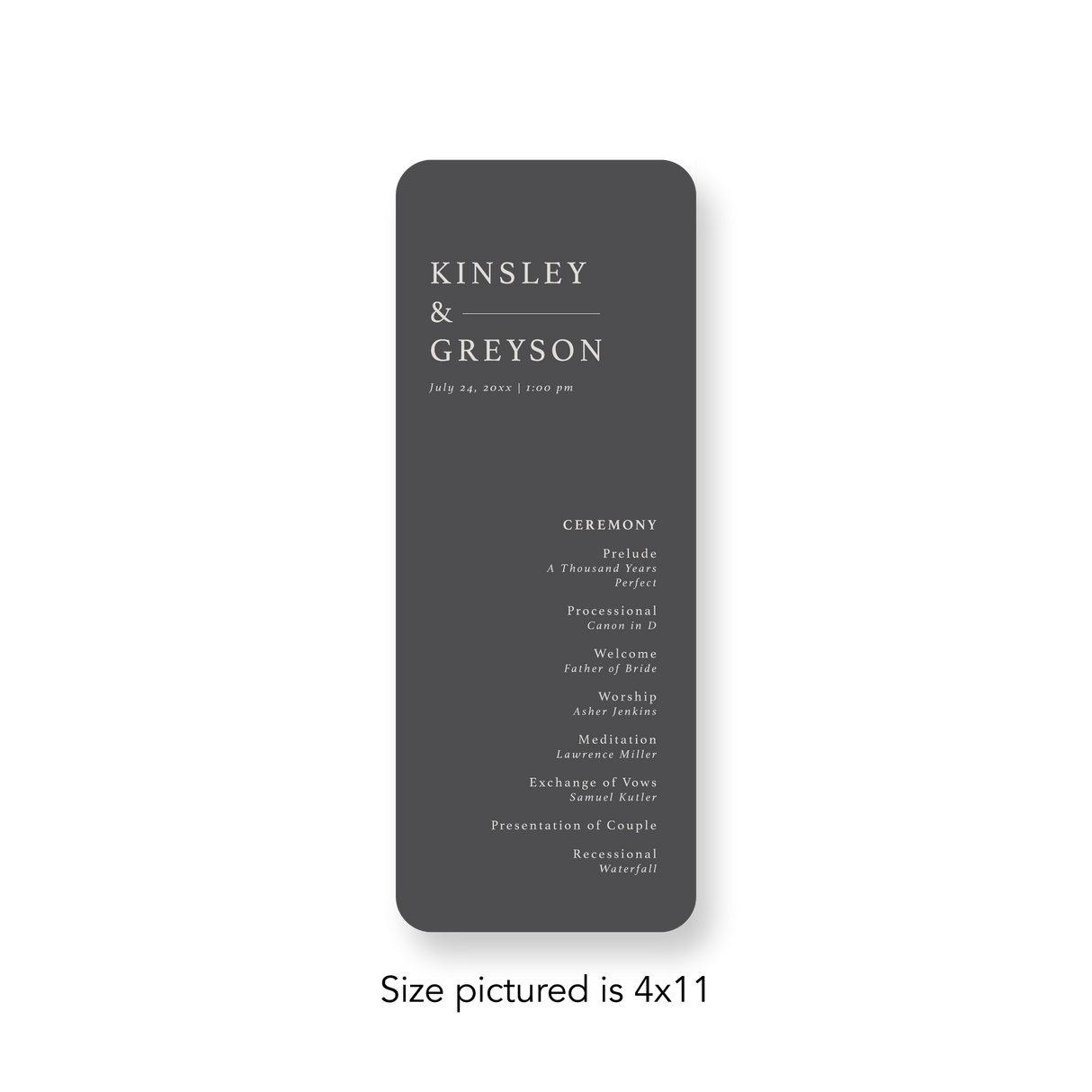 Classic Grey wedding program rounded corners