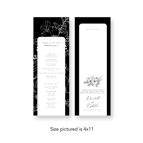 Classy Black Floral wedding program