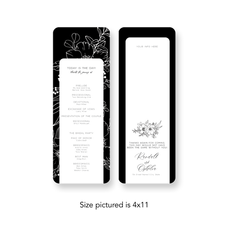 Classy Black Floral wedding program rounded corners